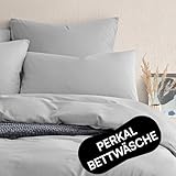 Seralino Perkal Baumwolle Bettwäsche 135x200 Hellgrau | Bio Bettwäsche 135x200...