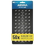 ABSINA 50er Pack Alkaline Knopfzellen Sortiment - 10x AG1 / 15x AG3 / 10x AG4 /...