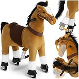 tectake® Schaukelpferd, Plüsch Pferd auf Rollen, Pferde Spielzeug zum Reiten,...