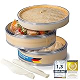 Dimono® Dampfgarer Bambus mit Edelstahl, 2 Etagen Bambus-Dämpfer mit Deckel,...