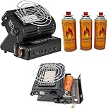SMH LINE® Camping Heizstrahler 2in1 Gasheizung + 3 Gaskartuschen 1,3KW...