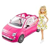 Barbie HGV03 - Puppe und Fiat 500 Auto, rosa 4-Sitzer Fahrzeug mit Barbie-Puppe...