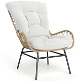 COSTWAY Rattansessel, Gartenstuhl mit dickem Kissen, Rattanstuhl XXL,...