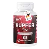 Kupfer 2mg - 365 Tabletten - Kupferbisglycinat - Hochdosiert - 100% Vegan –...