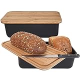 Gadgy Brotkasten Bambus - Brotdose mit Schneidebrett und Deckel - Brotkasten...