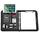 WONSEFOO Schreibmappe A4, mit Taschenrechner, Leder Ringbuch Dokumententasche,...