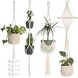 Makramee Blumenampel Hängend Innen, 4er Set Boho Deko Makramee Hängeampel mit...