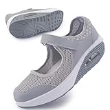 Git-up Damen Walking Schuhe mit Klettverschluss Atmungsaktives Vermascht Krankenschwester Schuhe Leichtes Memory Schaum Luftkissen Sneaker, Grau 41.