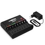 Powerline 8 Intelligentes Schnellladegerät für AA/AAA Akkus mit LED-Anzeige...