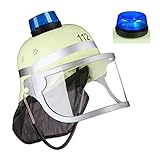 Relaxdays 10029923 Feuerwehrhelm Kinder, mit Blaulicht, Visier, Nackentuch &...