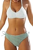 CUPSHE Damen Bikini Set mit Geflochtenen Trägern Streifen Bademode Reversible...