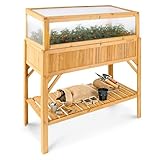 Arebos Hochbeet aus Holz mit Frühbeet-Aufsatz und Ablagefach | für Garten,...