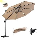 EROMMY Sonnenschirme 300cm Mit Led Ampelsonnenschirm, 360° Schwenkbar...