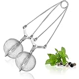 com-four® 2x Teezangen, Teeei in Kugelform aus rostfreiem Edelstahl 304,...