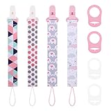 4 Stück Schnullerband Baby, Nuckelkette Clip mit 4 schnuller silikonring, Clip...