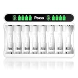 POWXS Batterie ladegerät für NI-MH NI-CD AA/AAA Akkus, 8-Ladeplatz Akku...