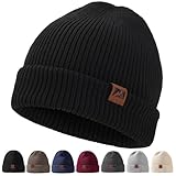 ricema Beanie Mütze Herren Damen - Wintermütze mit Lederpatch Warme...