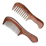 GUTERTOP 2 Stück Grobzinkiger Kamm Holz, Antistatischer Holzkamm Haare,...