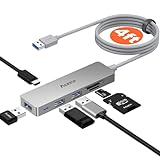 Aceele USB Hub 3.0 mit 1.2 m Kabel, 6-in-1 USB Adapter auf 3 USB 3.0 Extension...