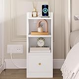 Hzuaneri Nachttisch, mit Ladestation, USB & Typ C Anschluss, Schmaler...