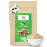 Bio Shiitake Pulver in Rohkostqualität aus kontrolliert biologischem Anbau 250g - Bio Shiitake Pilze wirkstoffschonend getrocknet & fein gemahlen - Bio Shiitake Pilz Pulver von Curly Superfood