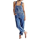 Damen Denim Latzhose Jeans Latzhose Ärmellos Locker Geschnitten Lässig Lange...