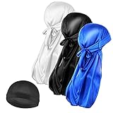Molain Herren 3 Stück Seiden-Wellenkappe und 1 Stück seidige Durag-Kappen mit...