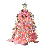MaxEarn 60cm Kleiner Weihnachtsbaum mit Beleuchtung, Rosa Mini Künstlicher...