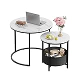 WLIVE Couchtisch 2er Set, Beistelltisch Rund mit Stauraum, Wohnzimmertisch Holz...