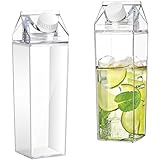 Aarcyye 2 Stück Transparente Wasserflasche, 1000 ml, Quadratisch,...