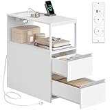 HEXCELEN Schmaler Beistelltisch, Nachttisch, Schmaler Nachttisch mit 2...