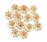 12 wunderschöne Holzknöpfe 20mm natur rund mit Teddymotiv 2 Löcher zum...