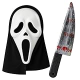Halloween Horror Maske und Fake Messer im Set – Masken Kostüm für Erwachsene...