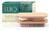 LUIQ 2er Set Premium Aufschnittboxen aus Glas mit Bambusdeckel - FLACH, Gross,...