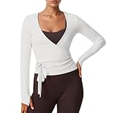 Damen Yoga Wickelshirt Langarm Wrap Top Damen Ballett Langarm Atmungsaktive...