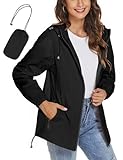 iWoo Regenjacke Damen Wasserdicht Schwarz Atmungsaktiv Dünne Windjacke Leicht...