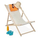 Relaxdays Liegestuhl Holz, Holz Strandliege mit Stoffbezug, klappbar &...