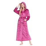 HEARTNICE Bademantel Damen mit Kapuze, lange weiche warme Fleece Morgenmantel in...