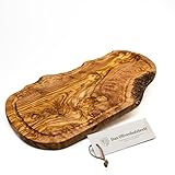 DAS OLIVENHOLZBRETT® Olivenholz Schneidebrett mit Saftrille/Servierbrett aus...