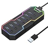 ZIUMIER USB 3.0-Hub, 7-Port-USB-Expander mit RGB-LED-Streifen für MacBook, Mac...