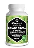 Ginkgo Biloba Kapseln hochdosiert 6000 mg vegan Gingko Biloba Extrakt 50:1, 100...