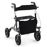 COSTWAY Rollator mit Luftbereifung, faltbar und leicht mit Sitz, Aluminium, bis...