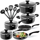 tectake® 15tlg Set mit 5x Küchenhelfer, 2x Pfanne, 4x Topf, jeweils mit...