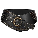 JasGood Damen Vintage Breite Elastische Gürtel Nieten Stretch Taille Gürtel...