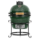 BBQ-Toro Kamado Grill Holzkohlegrill Haiiro Ø 32 cm mit Thermometer, Holzgriff...