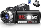 Videokamera 8K 64MP Camcorder 18X Digital Zoom IR-Nachtsicht WiFi Videokamera...