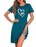 Marvmys Nachthemd Damen Kurzarm Schlafshirt Baumwolle Printed Sleepshirt Sommer...
