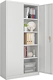 SUPEER 180CM hoher Stahlschrank,Metall-Lagerschrank mit 2 Türen und 4...