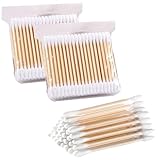 WOLMIK Wattestäbchen 200stk Bambus mit Holzgriffen Nachhaltige für Make-up...