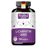 L-Carnitin Kapseln Hochdosiert - 180 Vegane Kapseln, 3000 mg L Carnitin Tartrat...